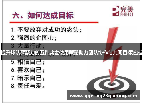 提升球队凝聚力的五种奖金使用策略助力团队协作与共同目标达成