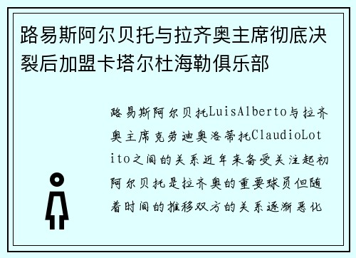 路易斯阿尔贝托与拉齐奥主席彻底决裂后加盟卡塔尔杜海勒俱乐部 路易斯阿尔贝托与拉齐奥主席彻底决裂后加盟卡塔尔杜海勒俱乐部